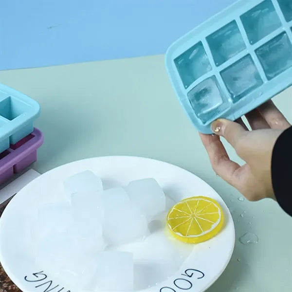 Square 12-Cell Silicone Ice Cube Tray with Lids
