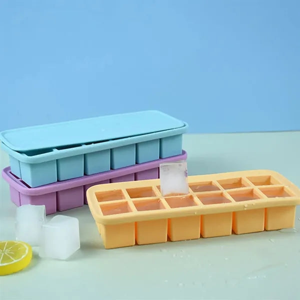 Square 12-Cell Silicone Ice Cube Tray with Lids