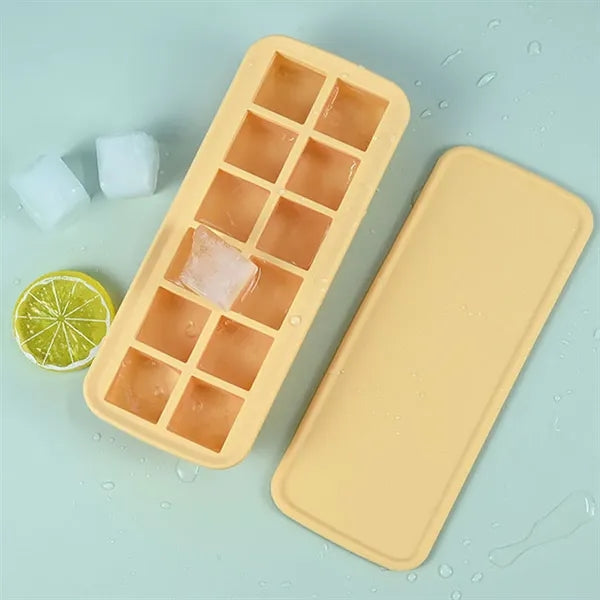 Square 12-Cell Silicone Ice Cube Tray with Lids
