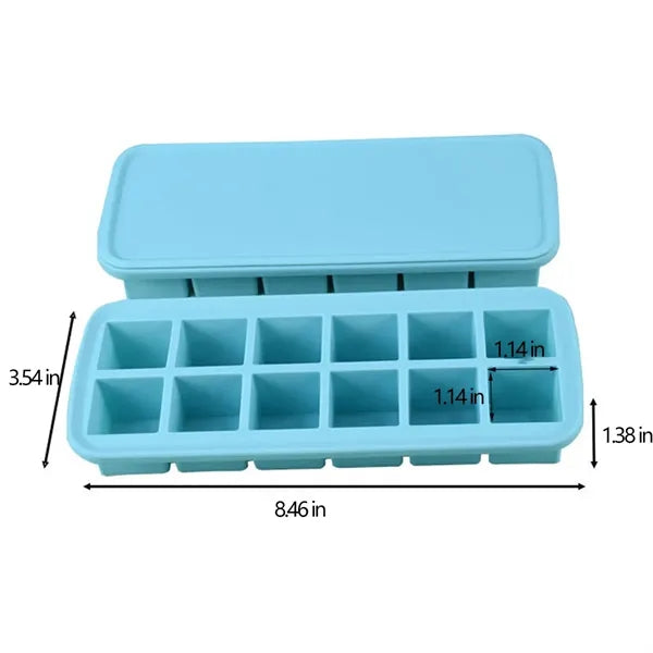 Square 12-Cell Silicone Ice Cube Tray with Lids