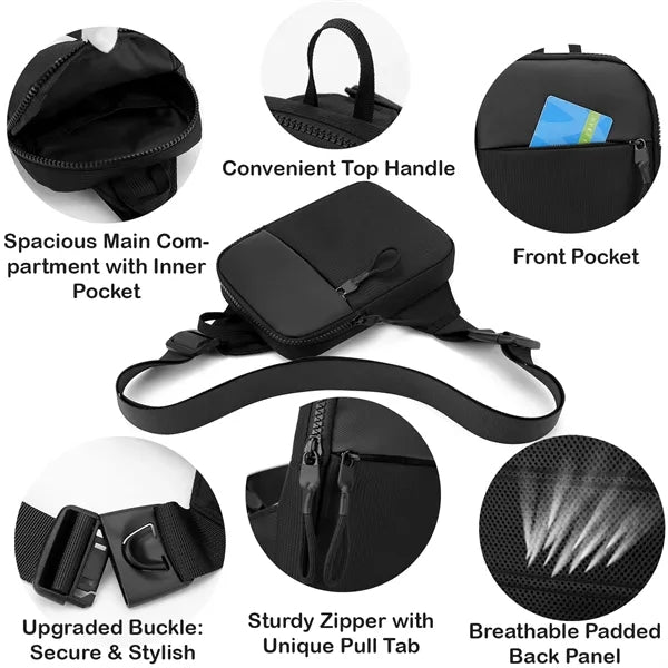 Crossbody Sling Bag with Cushioned Back and Premium Zippers