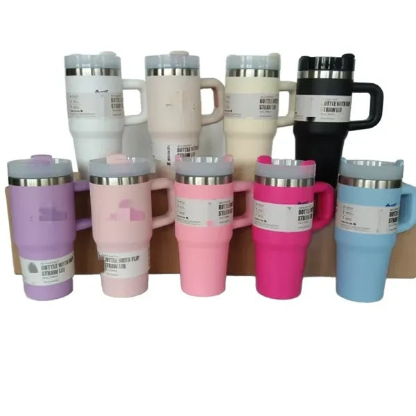 14 Oz Stainless Steel Tumbler w/ Handle & Straw