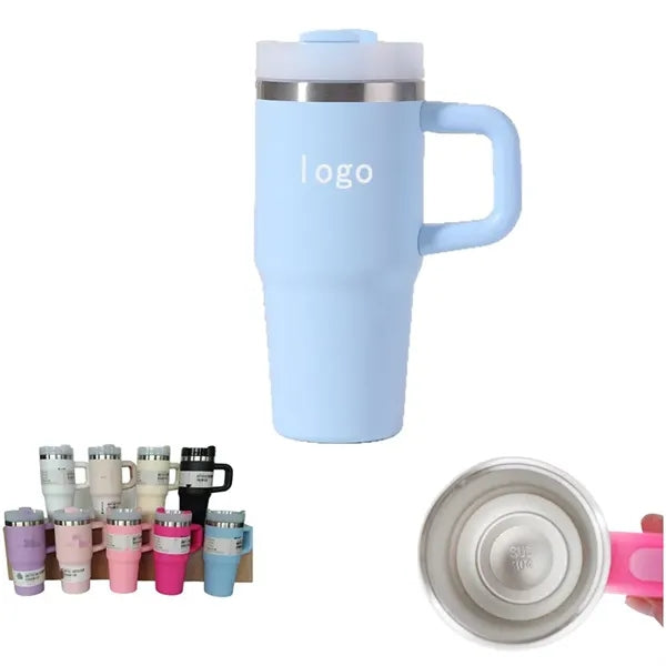 14 Oz Stainless Steel Tumbler w/ Handle & Straw