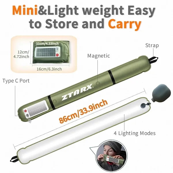Inflatable Solar USB Camping Lantern - 34", IP66 Waterproof