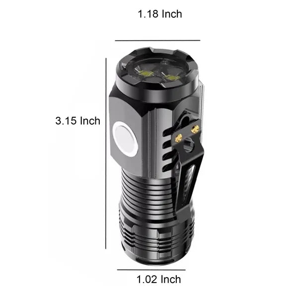 USB-rechargeable mini flashlight with 3 modes Pocket Clip