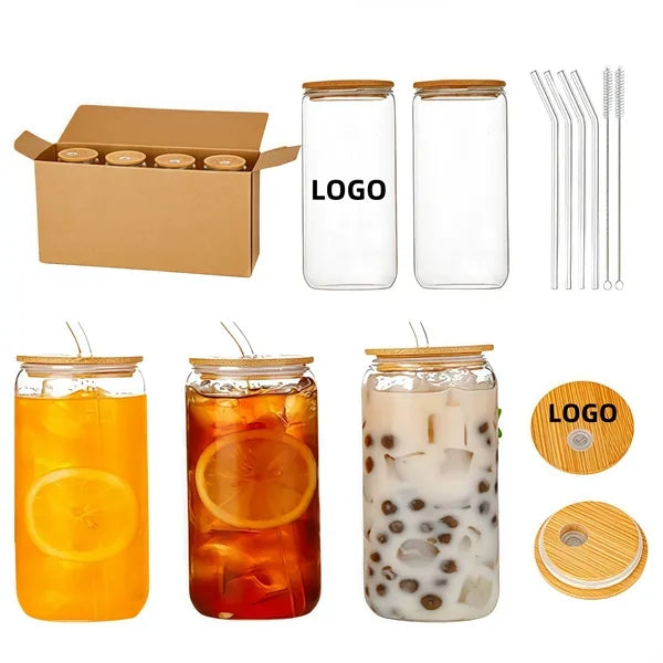 16oz Round Transparent Glass Straw Cup