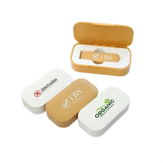 Eco-Friendly 8GB Swivel USB Drive with Wheat Straw Case