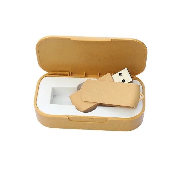 Eco-Friendly 16GB Swivel USB Drive with Wheat Straw Case