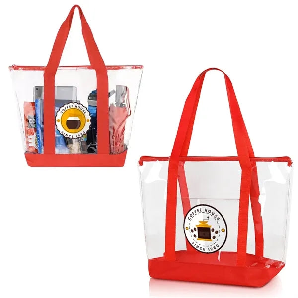 Clear Zippered Tote Bag With Pocket
