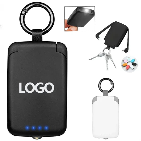 2,000 mAh Mini Power Bank with Keychain & LED Light