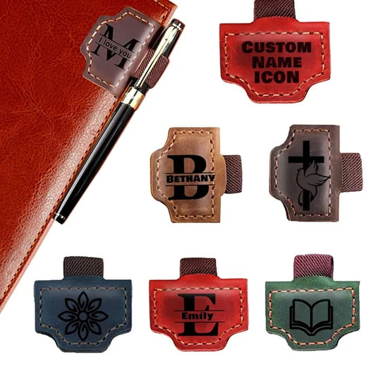 Magnetic Leather Bookmark Pen Holder