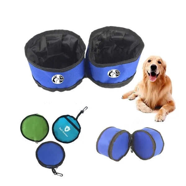 Pet travel double bowls with hooks