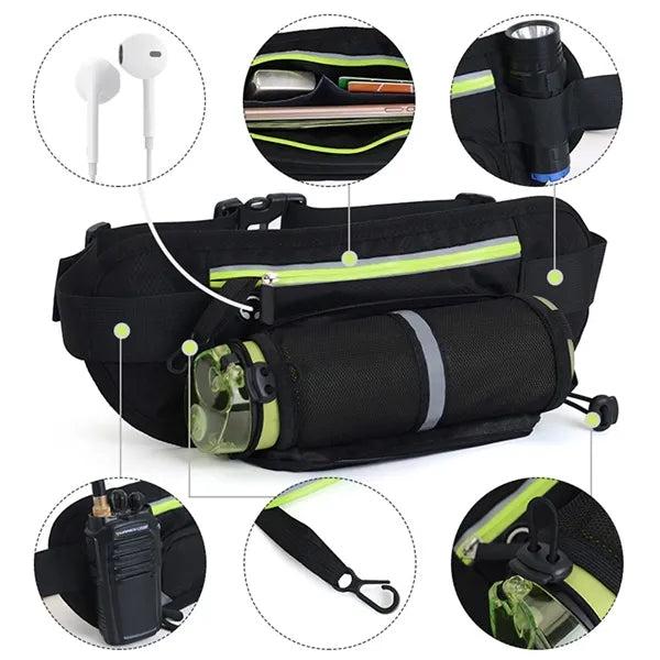 Reflective Running Waist Pack With Bottle Holder For Outdoor