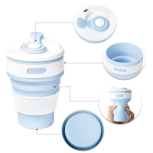 12Oz. Collapsible Silicone Travel Coffee Mug with Lid