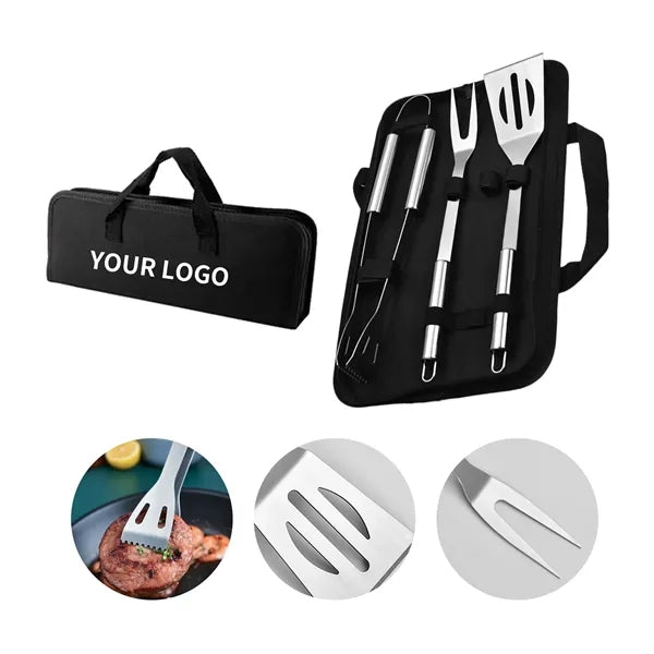 3-Piece Stainless Steel BBQ Tool Set with Case