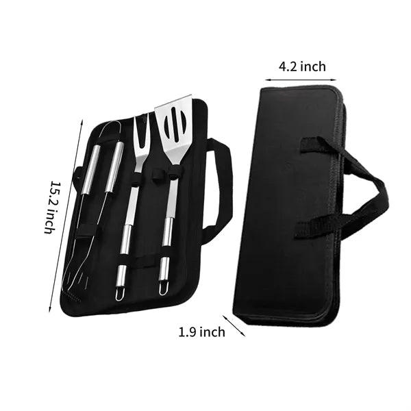 3-Piece Stainless Steel BBQ Tool Set with Case