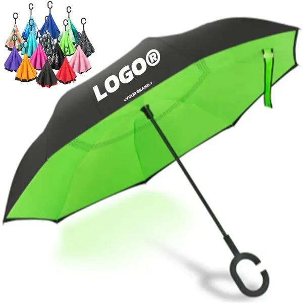 Double Layer Reverse Umbrella With Hands C Handle Grip