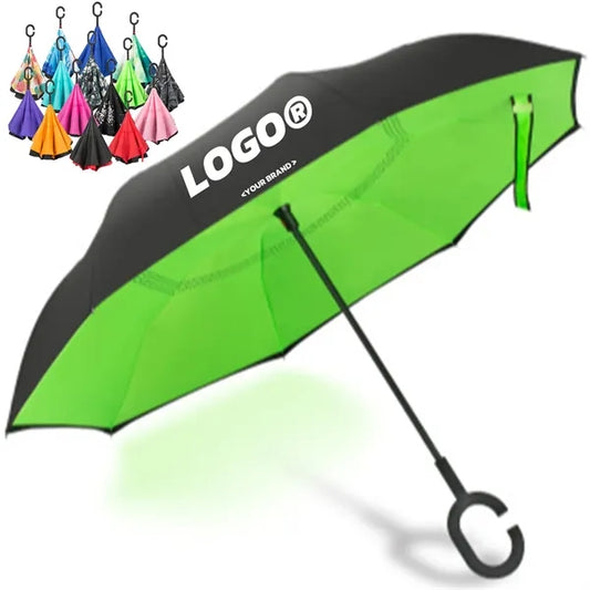 Double Layer Reverse Umbrella With Hands C Handle Grip