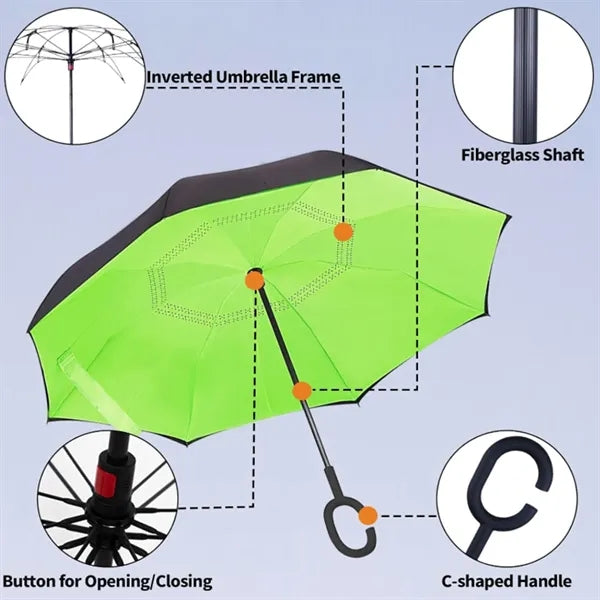 Double Layer Reverse Umbrella With Hands C Handle Grip