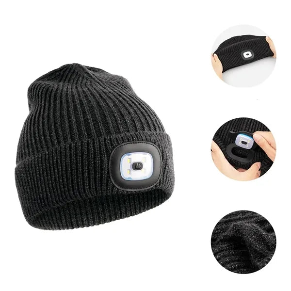 LED Lighted Knit Beanie Hat for Hands-Free Illumination