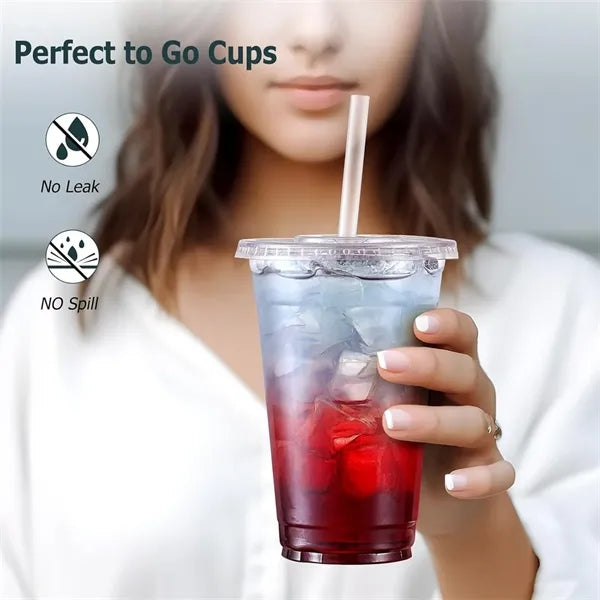 16Oz Plastic Cups With Lid and Straw