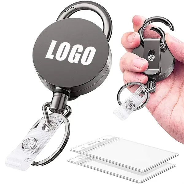Metal Heavy Duty Retractable Badge Reel W/Belt Clip Key Ring
