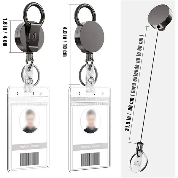 Metal Heavy Duty Retractable Badge Reel W/Belt Clip Key Ring