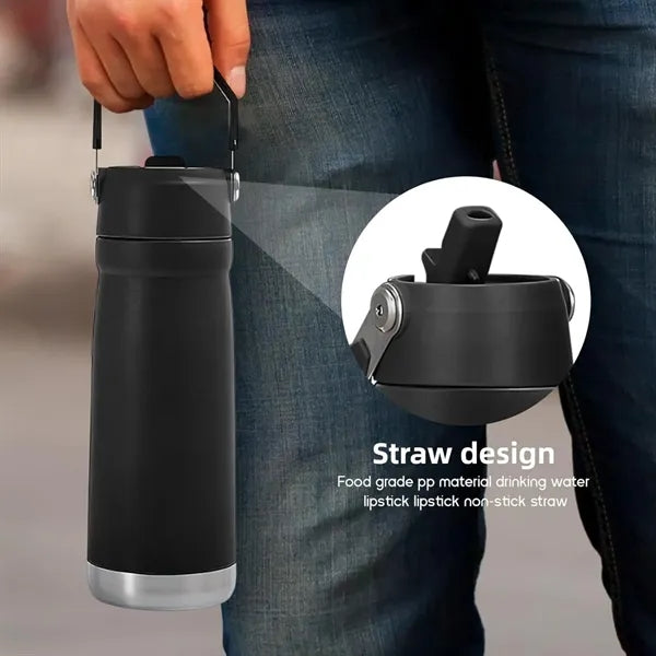 Oz Stainless Steel Water Bottle With Flip Straw