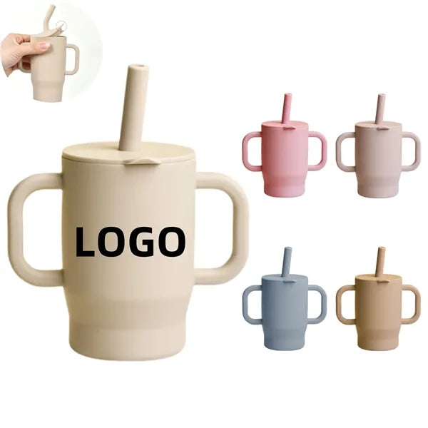 Silicone Baby Straw Handle Sippy Cup