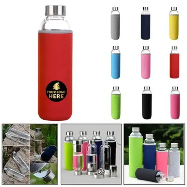 17oz Customizable Clear Glass Sports Water Bottle with Inter