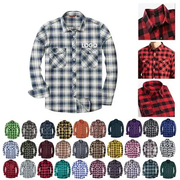 Long Sleeve Plaid Flannel Casual Shirt for Men
