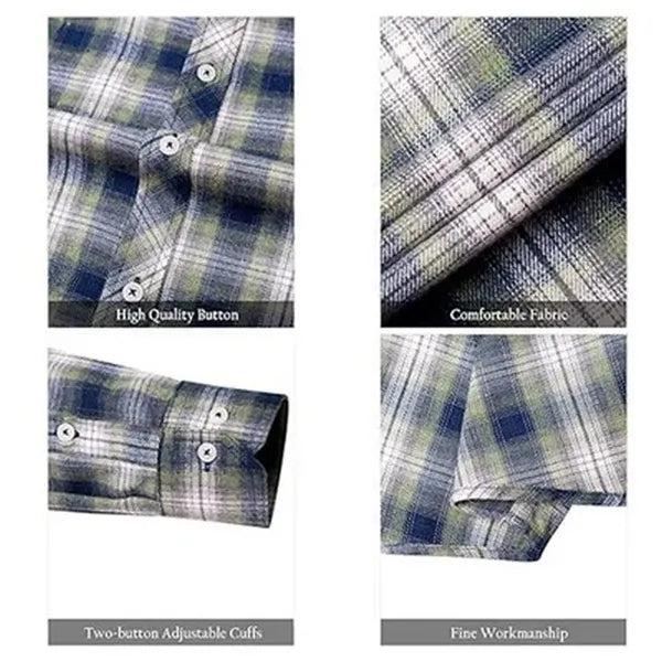 Long Sleeve Plaid Flannel Casual Shirt for Men