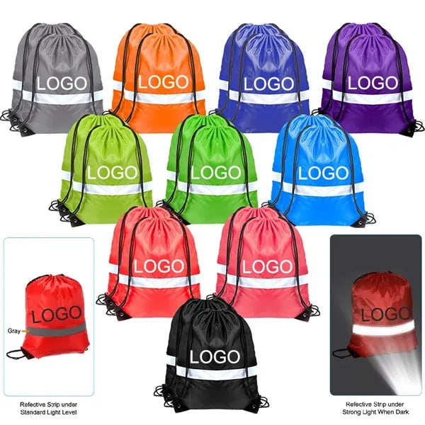 Reflective Drawstring Backpack Nylon Bags for Gym Sport