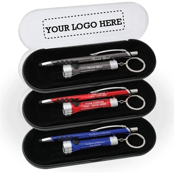 Metal Pen Keychain Flashlight Gift Set
