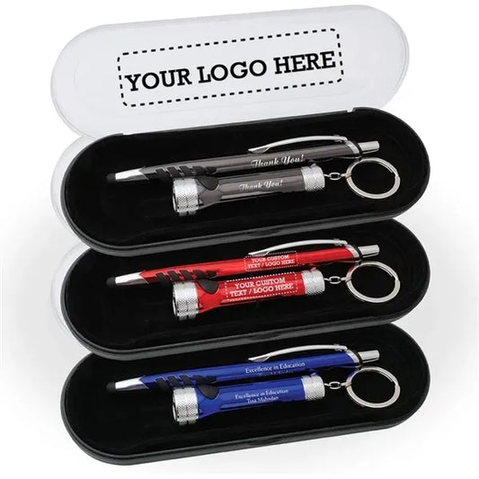 Metal Pen Keychain Flashlight Gift Set