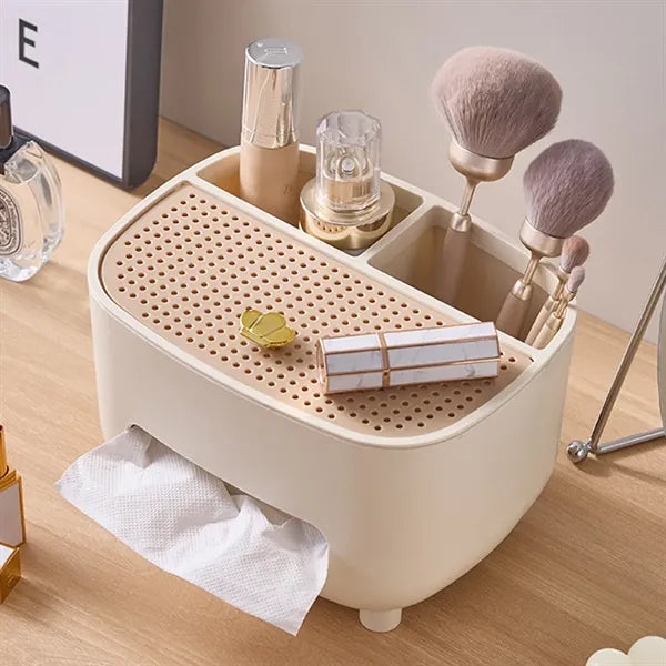 Dual Storage Minimalist Anti-Slip Base Tissue Box Organizer