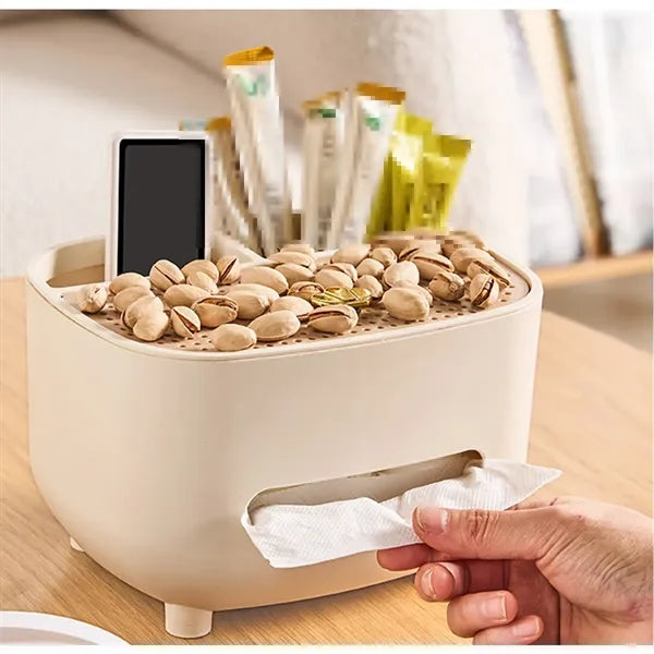 Dual Storage Minimalist Anti-Slip Base Tissue Box Organizer