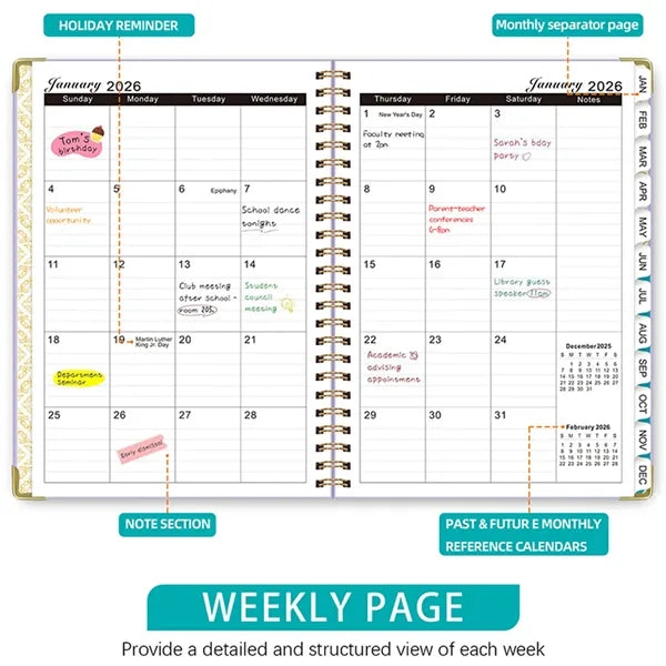 Coil Notebook Weekly Planner Calendar Free Shipping