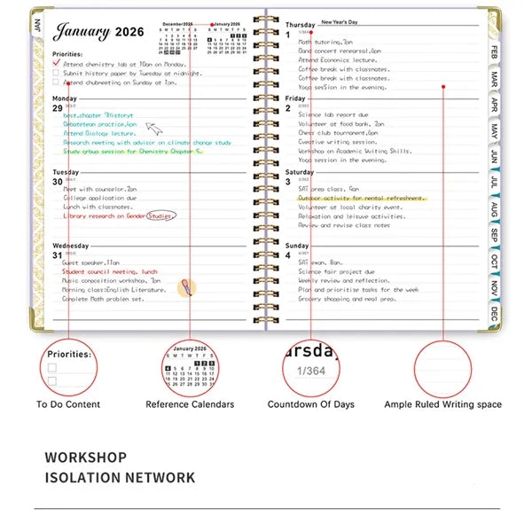 Coil Notebook Weekly Planner Calendar Free Shipping