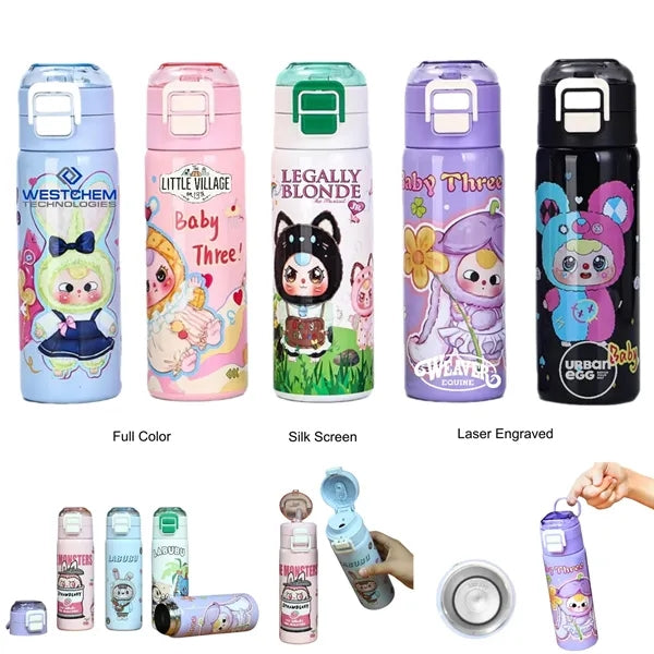 17oz Labubu Kids Cartoon Thermos with Straw & Flip Sip Lid