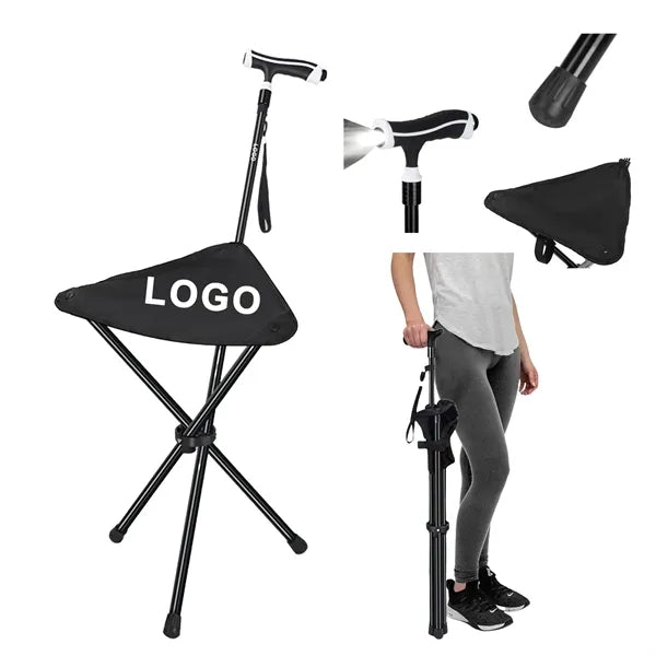 Lighting Adjustable Height Walking Stick with Seats