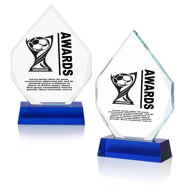 Diamond Shape Crystal Award With Blue Base