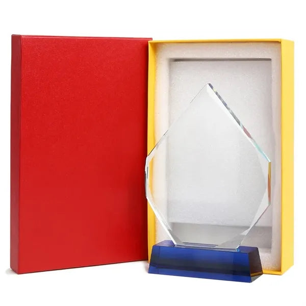 Diamond Shape Crystal Award With Blue Base