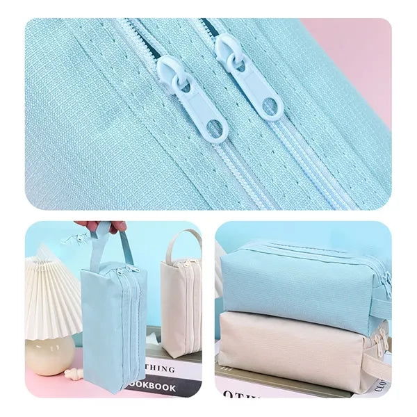 DoubleZipper Oxford PencilCase With Handle AndLarge Capacity