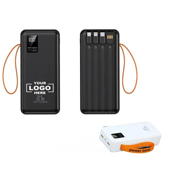 30000mAh Fast Charging Power Bank w/ Built-In Cables