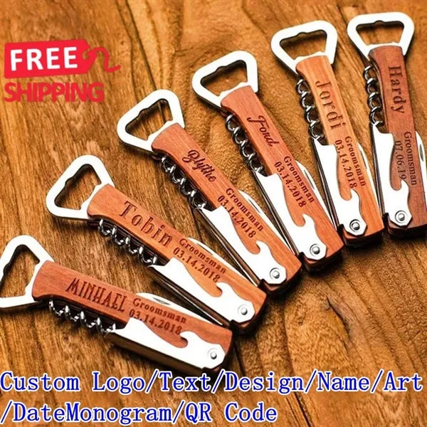Wood Bottle Opener Corkscrew