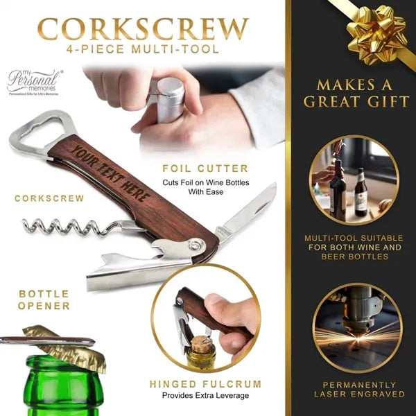 Wood Bottle Opener Corkscrew