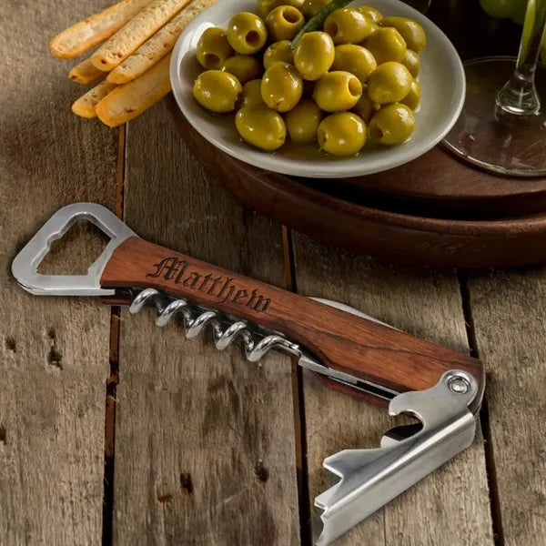 Wood Bottle Opener Corkscrew