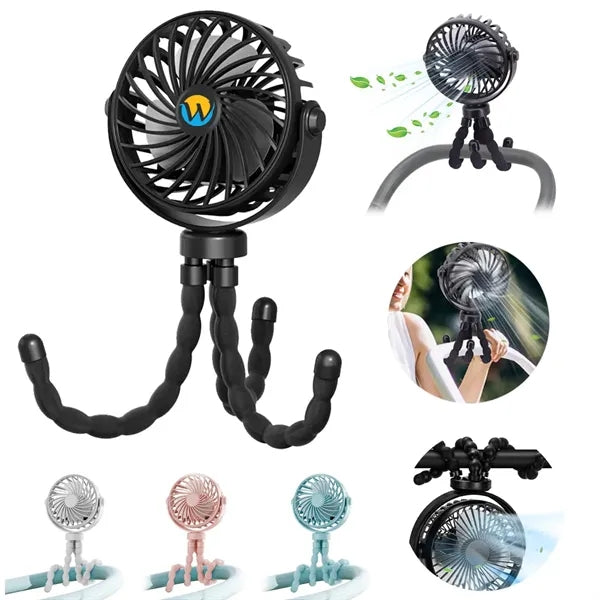 360 Rotate Flexible Mini Stroller Fans with Night Light
