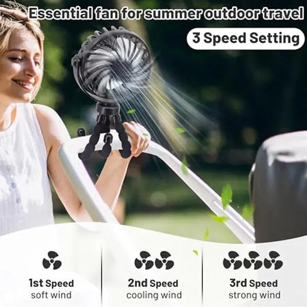 360 Rotate Flexible Mini Stroller Fans with Night Light